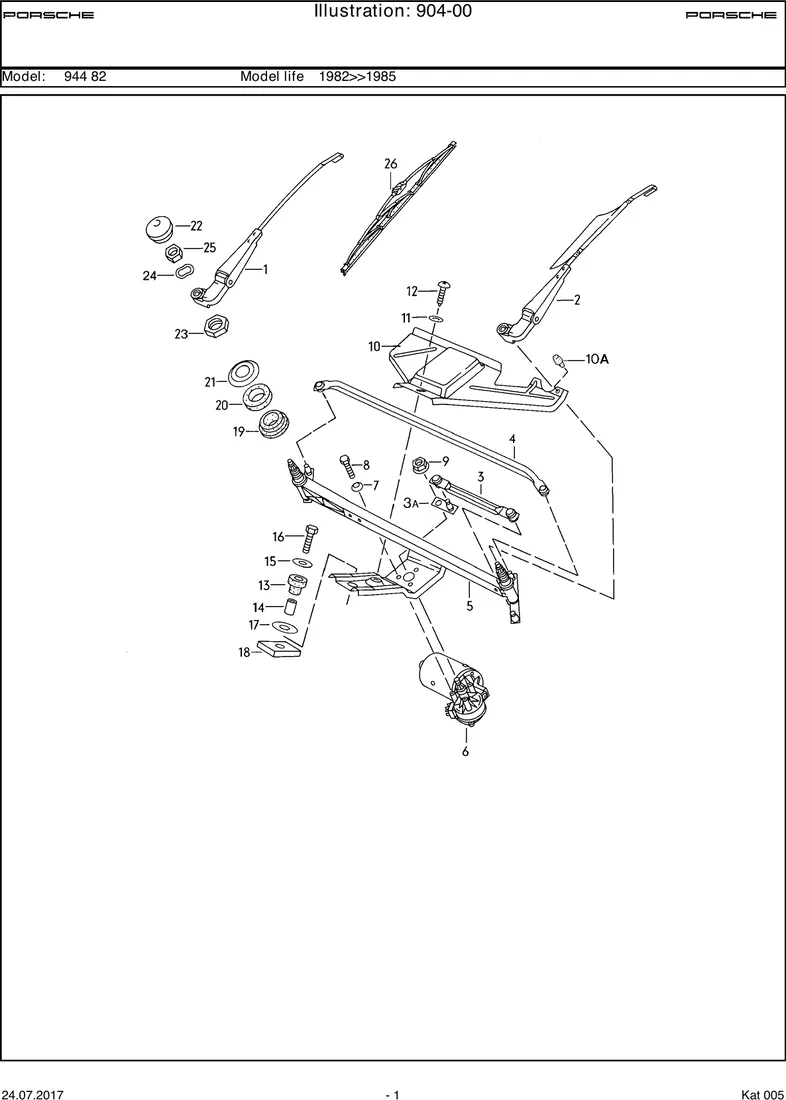 Windscreen wiper system diagram
