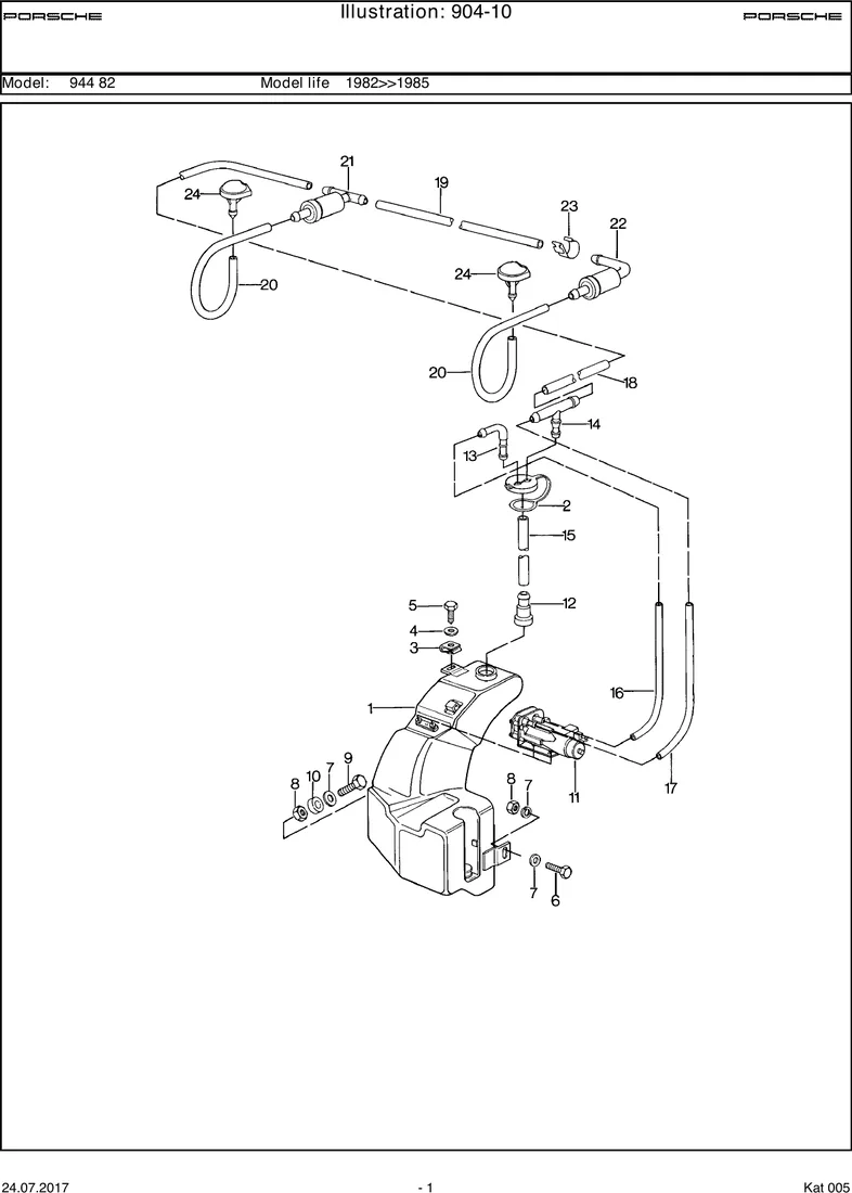 Windscreen washer system diagram