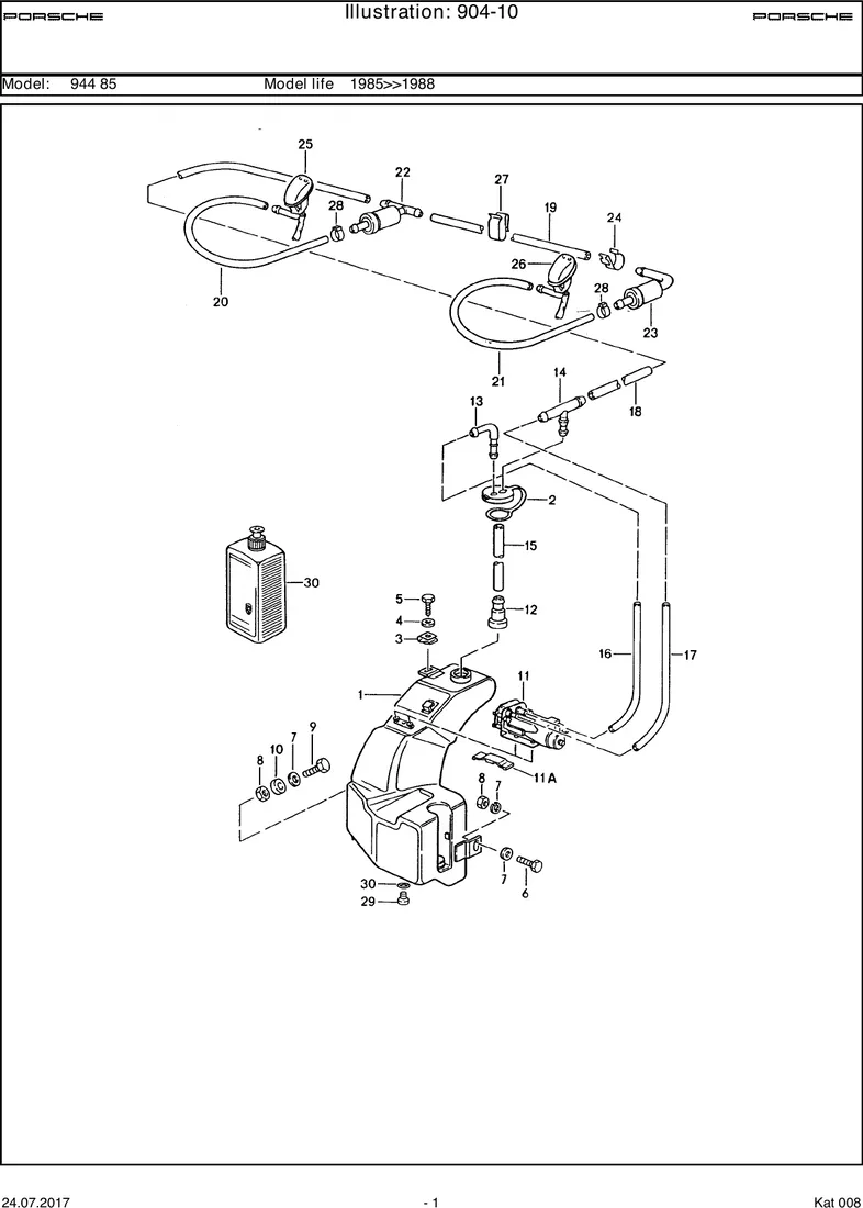 Windscreen washer system diagram