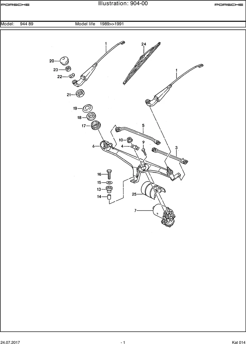 Windscreen wiper system diagram