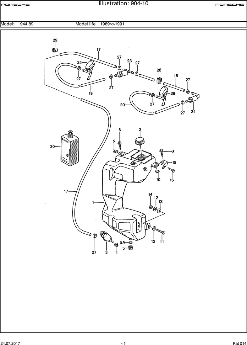 Windscreen washer system diagram